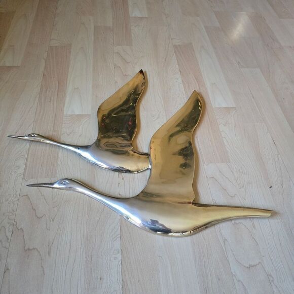 Vintage Flying Geese Ducks  Musketeers Wall Art MCM Decor Solid Brass Birds - Picture 4 of 10